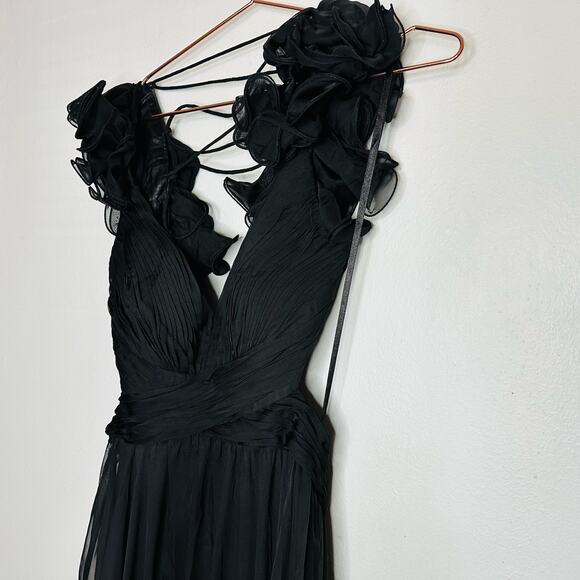 MAC DUGGAL Ieena Black Chiffon Lace Up Back Cut Out Middle Gown Dress Size 6 - Picture 6 of 16